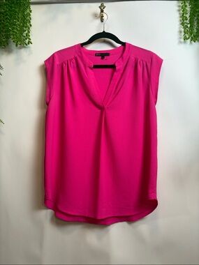 Gibson Pink Cap Sleeve Blouse with Mandarin Collar